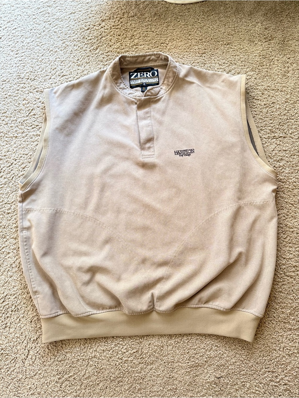 Vintage Zero Restriction Golf Vest Men's XL Tan Microsuede Made in USA Hampton